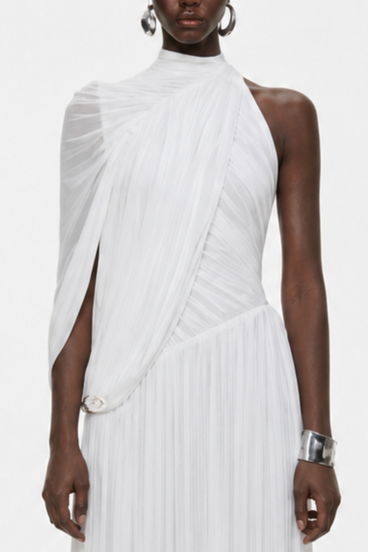 Zhuria One Shoulder Asymmetric Draped Maxi Dress - White