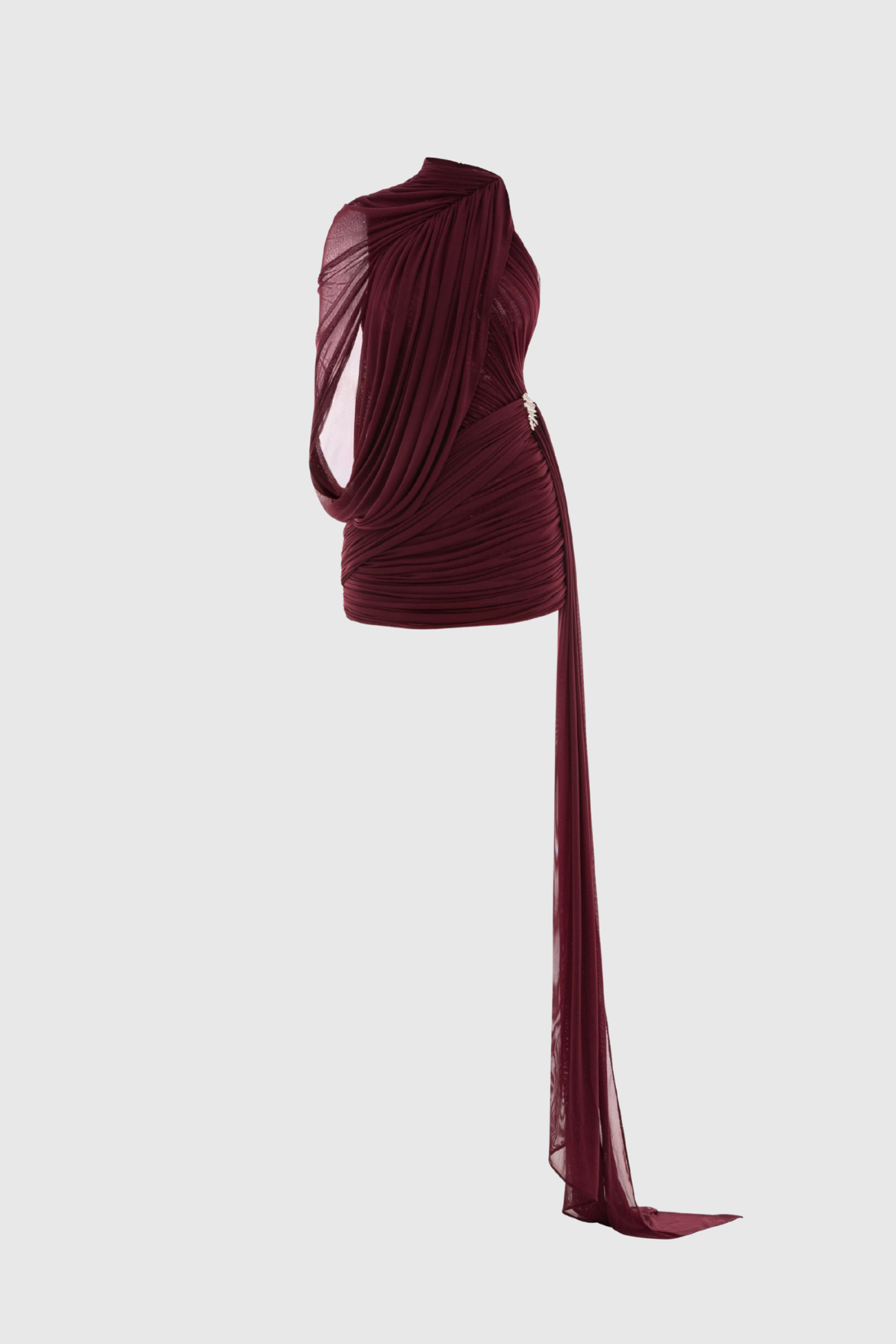 Zhuria One Shoulder Asymmetric Draped Mini Dress - Wine