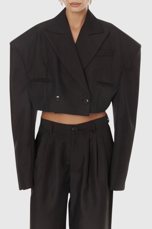 Ziyare Cropped Blazer & Trousers Set - Black
