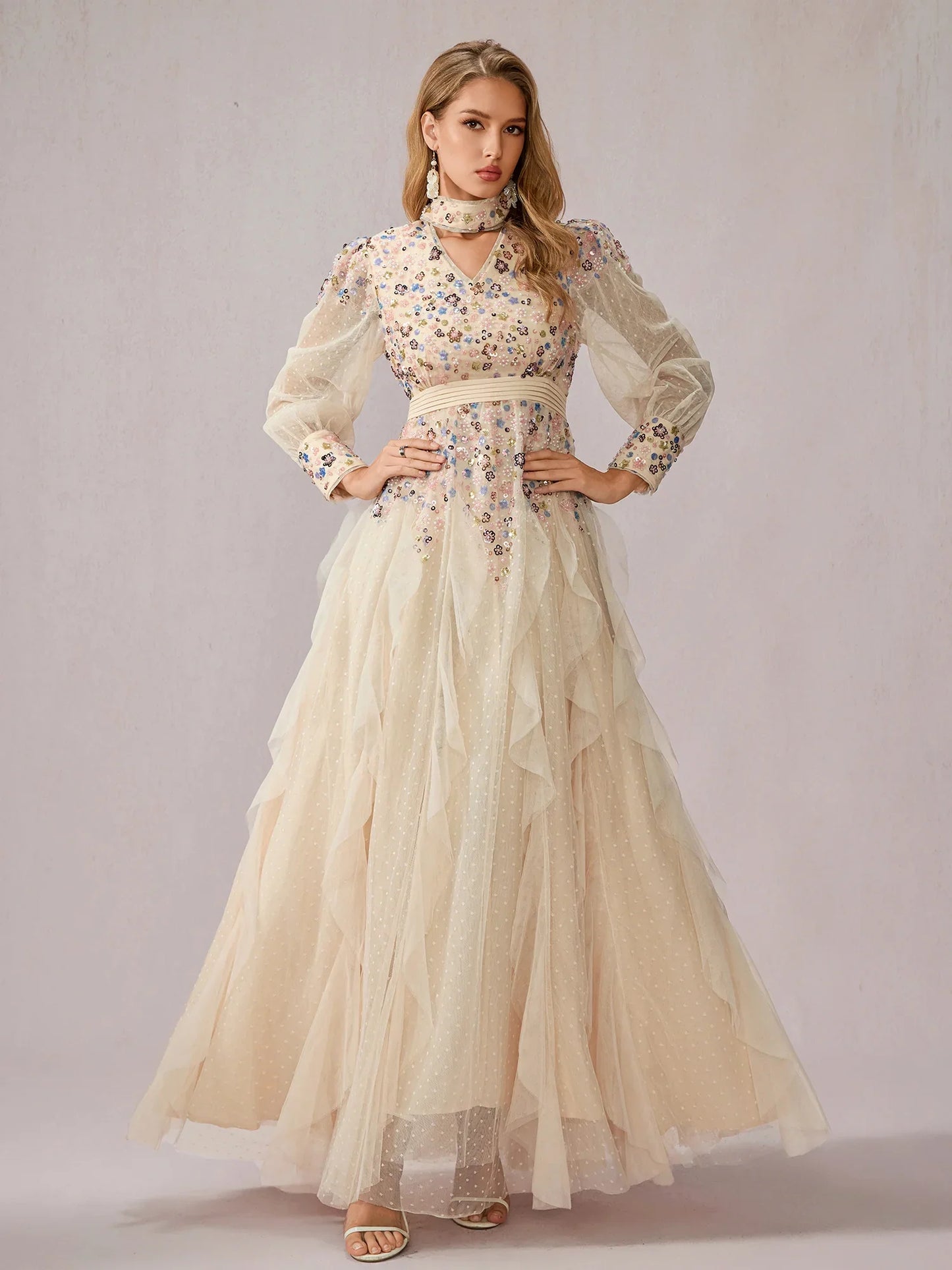 Apricot Multicolor Sequin Dress