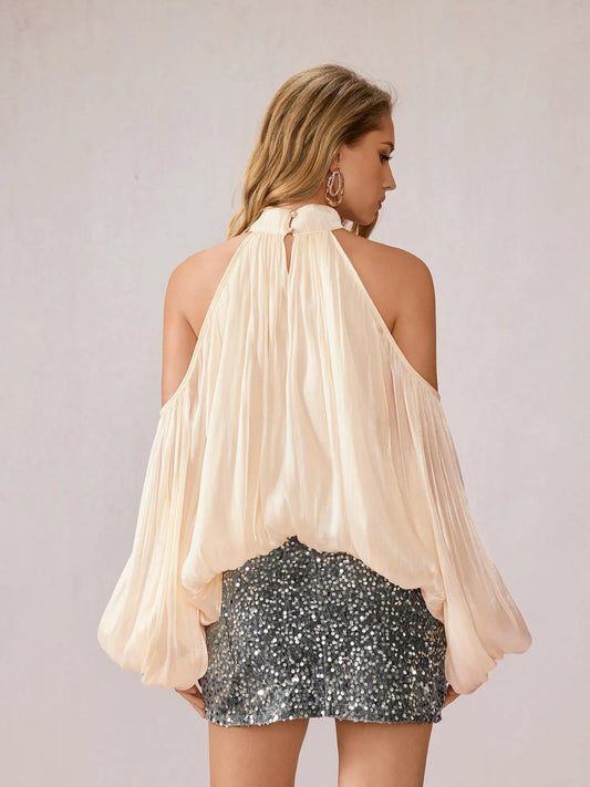 Apricot Off-Shoulder Satin Top