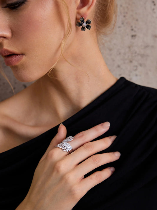 Black Five-petal Flower Earrings