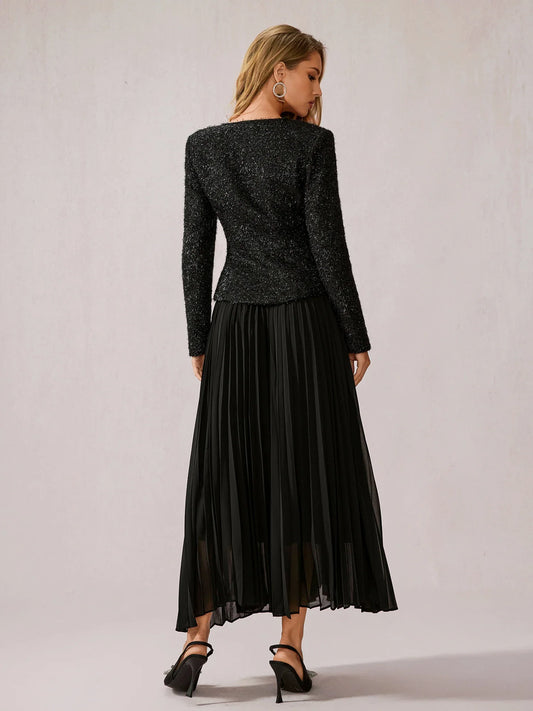 Black Fuzzy V-Neck Two-Piece Set