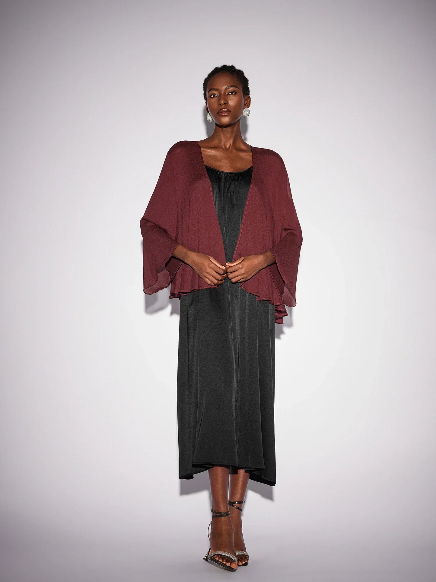 Black Inner Midi Dress with Mesh Outerwear