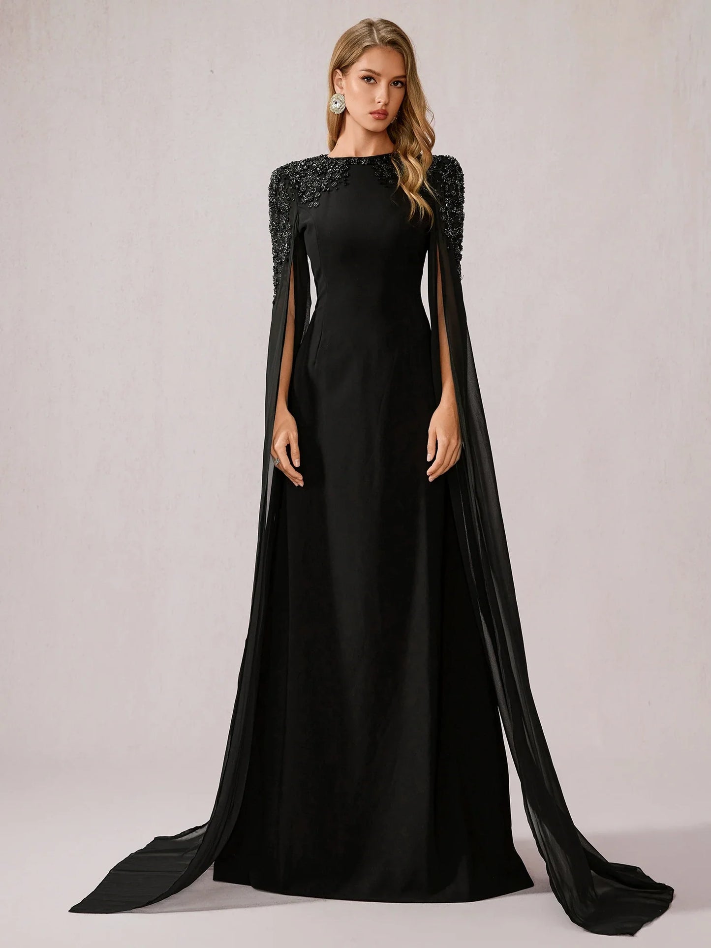 Black Mesh Shawl Maxi Dress