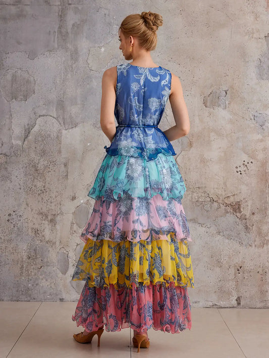 Bohemian Color-Block Tiered Maxi Dress
