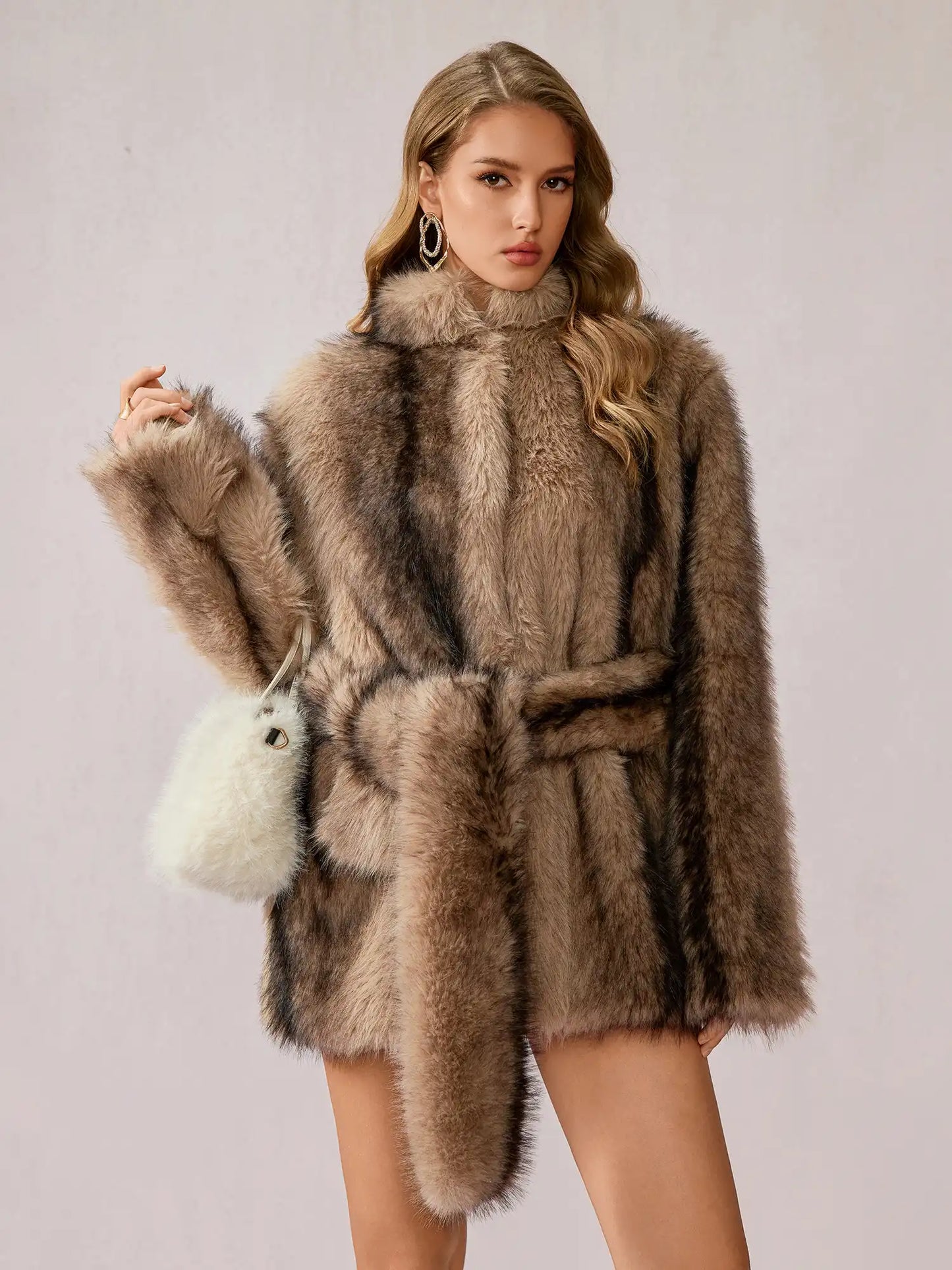 Brown Fuzzy Turtleneck Coat