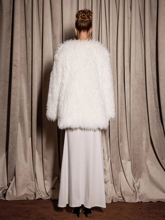 Elegant White Fuzzy Oversized Coat