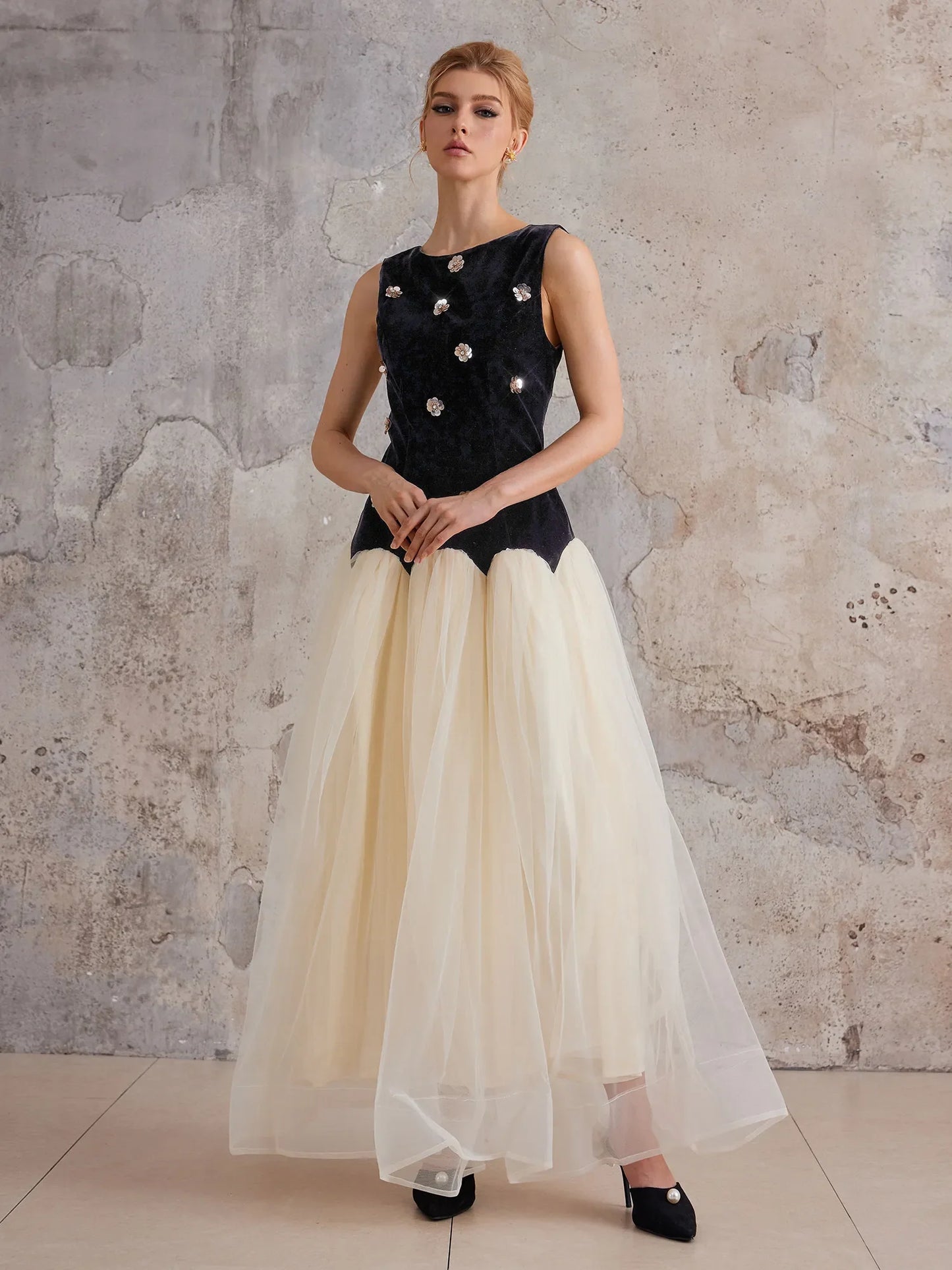 Empire-Waist Sleeveless Midi Dress
