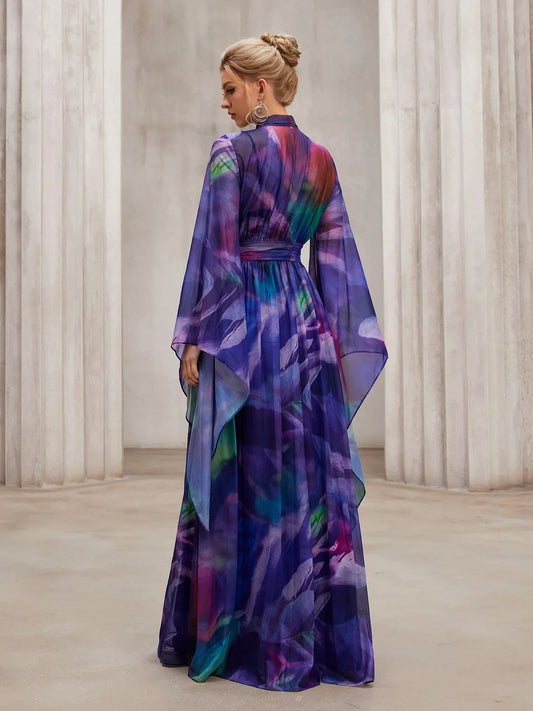 Fluid Flutter-Sleeve Resort Maxi Dress