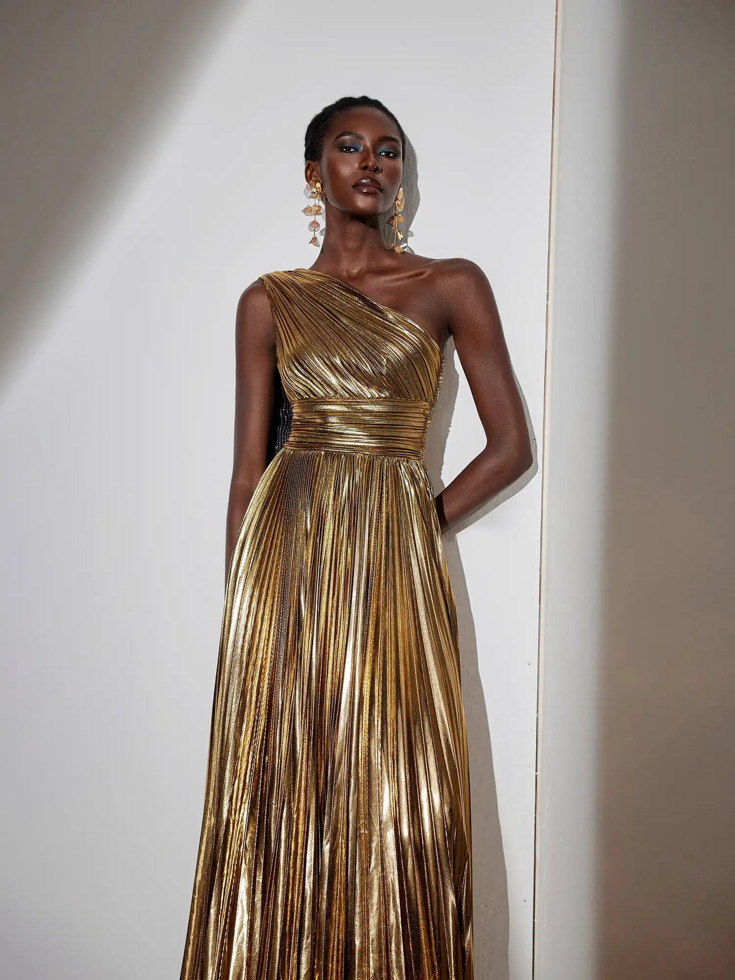 Glamorous Cape Shoulder Ruched Maxi Dress