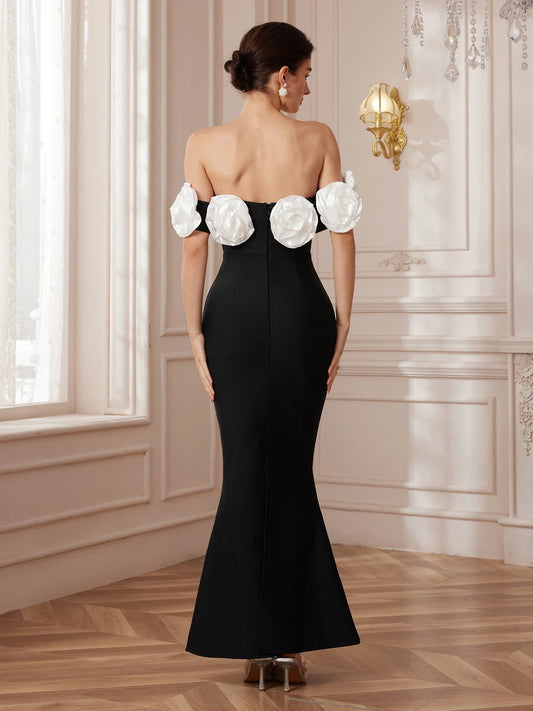 Haute Ribbon-Corset White Bloom Maxi Dress