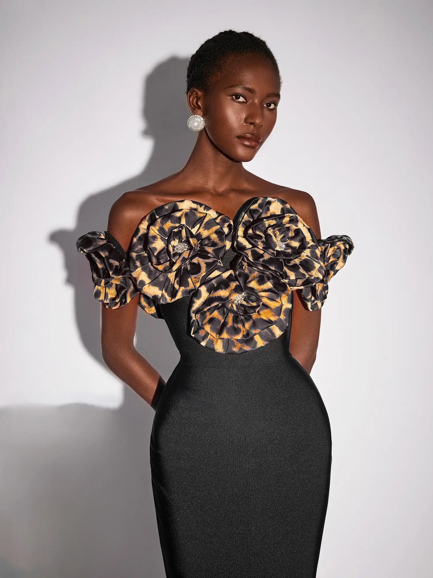 Leopard Floral Rhinestone Bodycon Maxi Dress