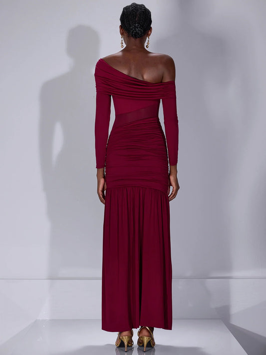 One Shoulder Asymmetric Mesh Maxi Dress