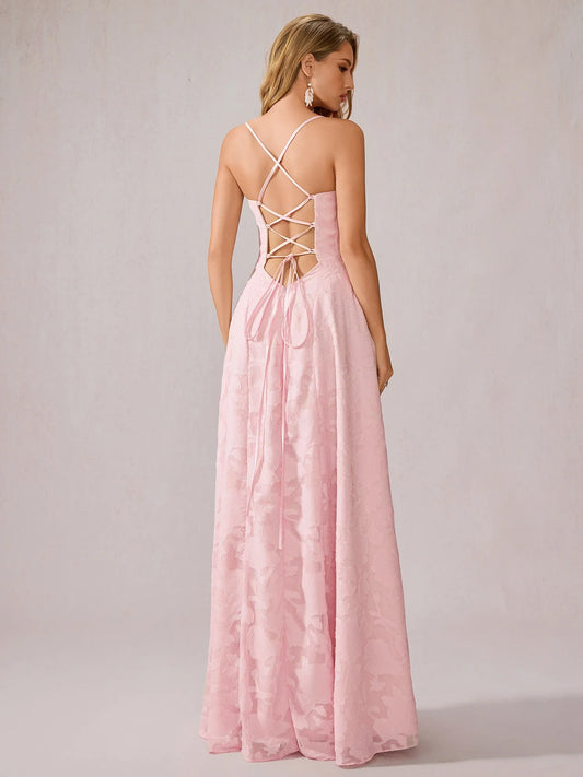 Pink Ruched Mesh Maxi Dress