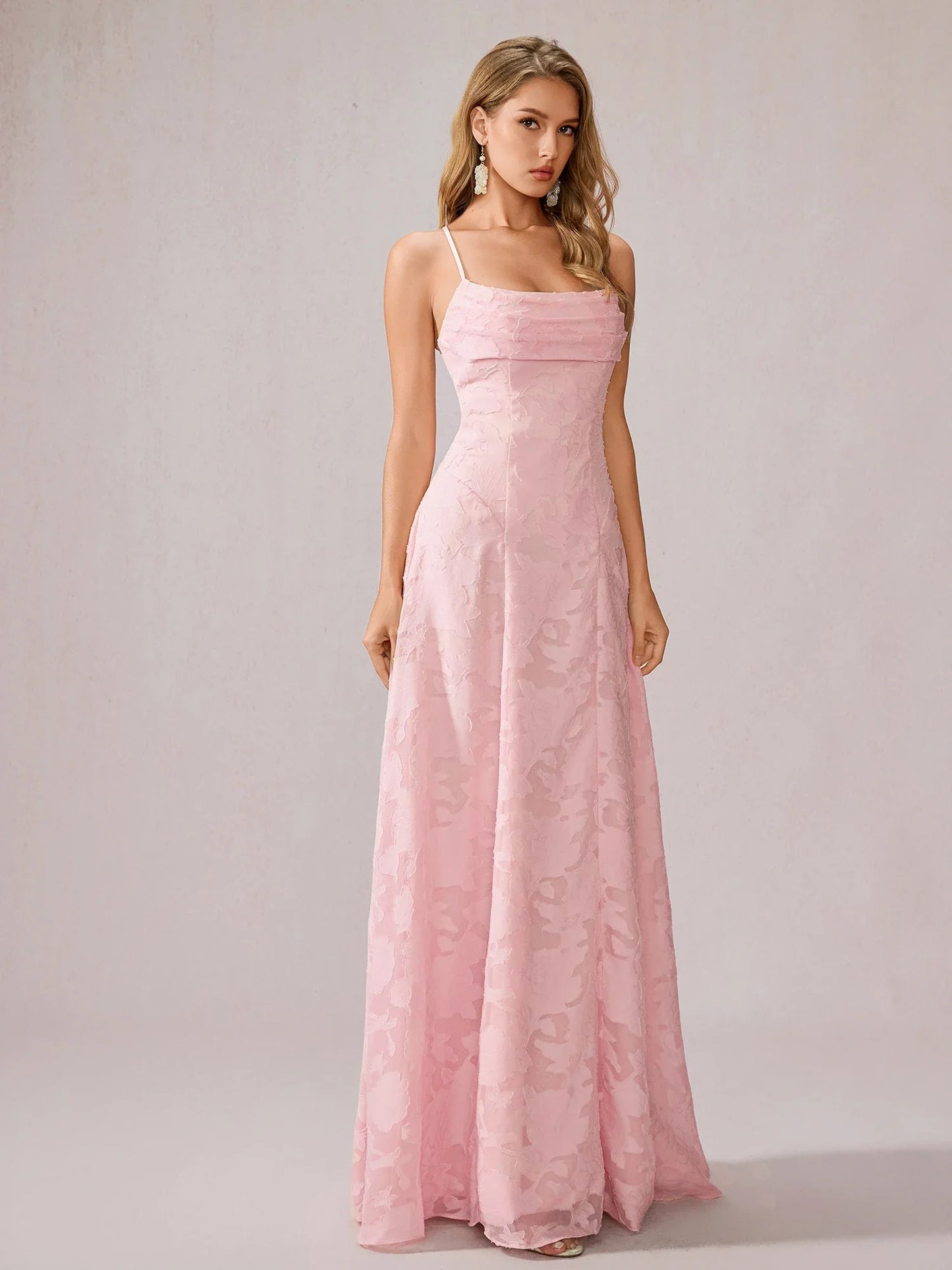 Pink Ruched Mesh Maxi Dress