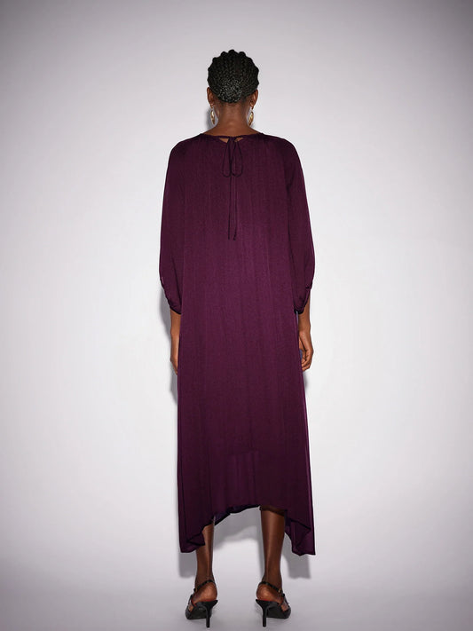 Purple Crew Neck Mesh Midi Dress