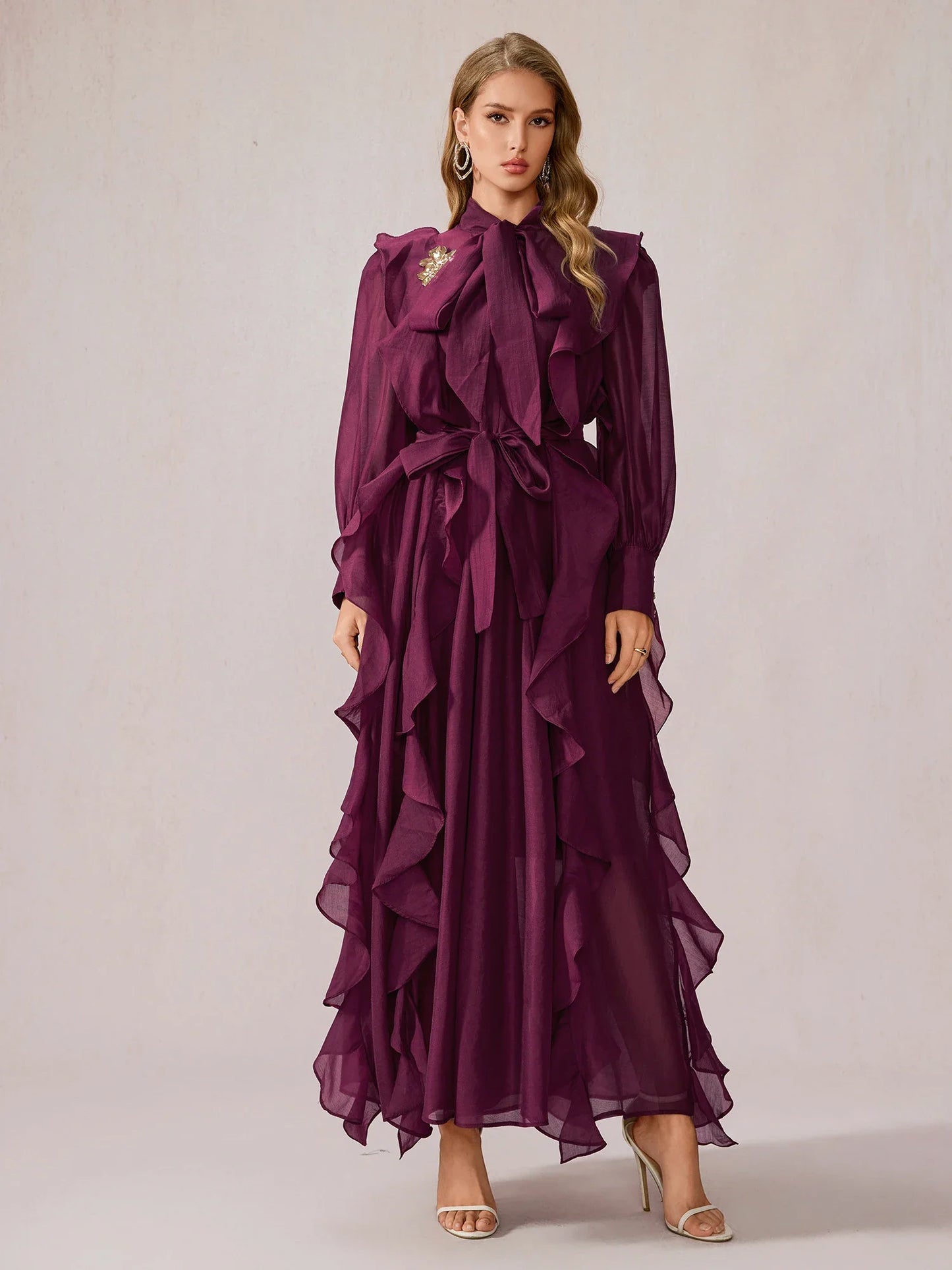 Purple Ruffle Midi Dress