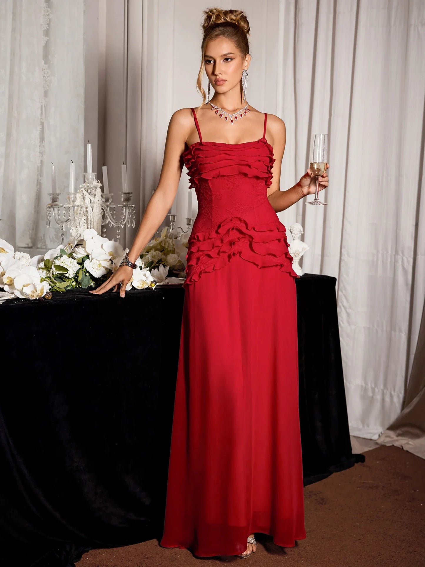 Red Spaghetti Strap Maxi Dress