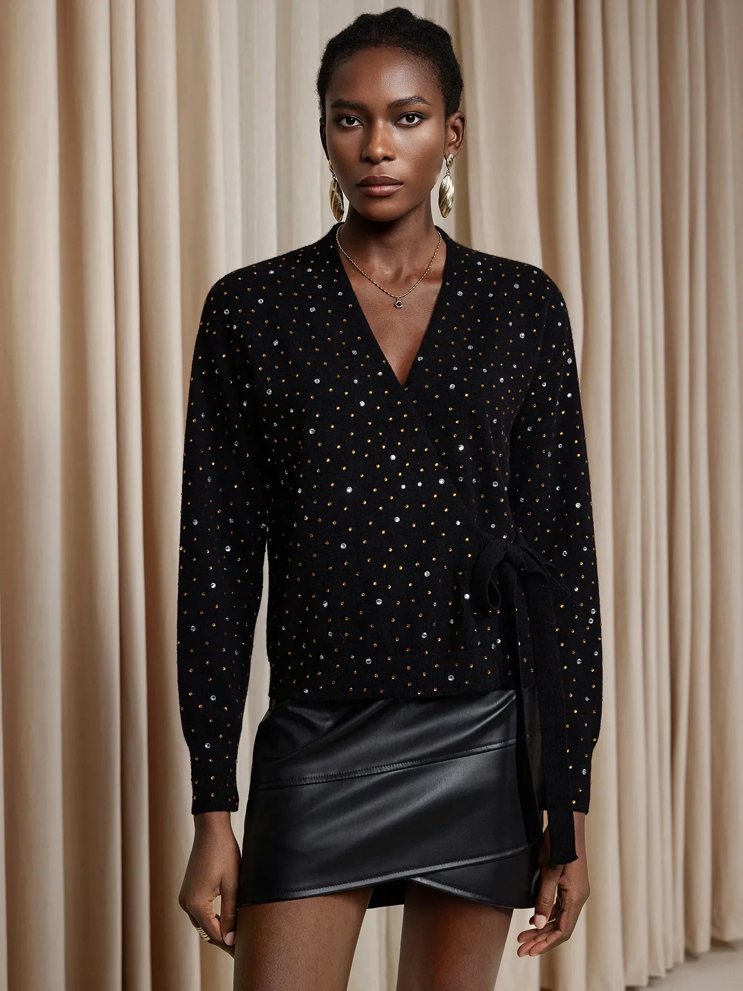 Rhinestone V-Neck Tie-Up Top