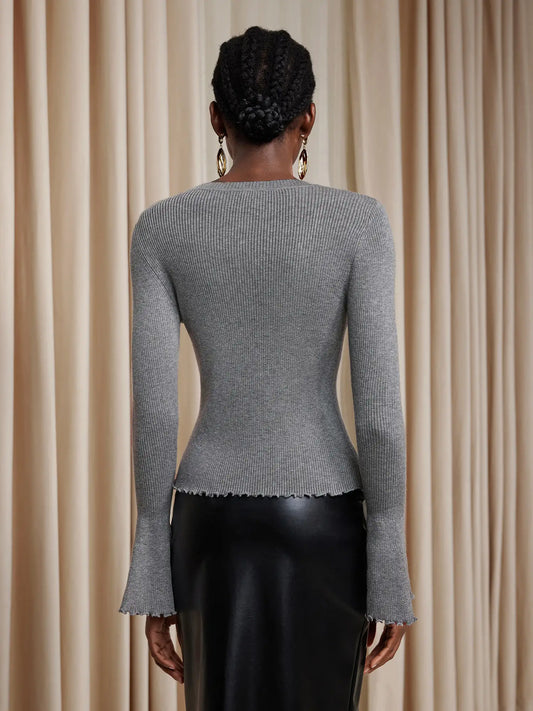 Ruched Front Ruffle Trim Top