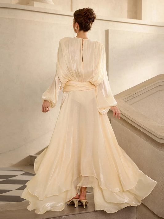 Champagne satin vacation maxi dress
