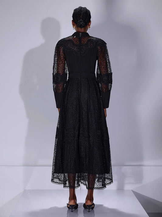 Sheer Mesh High-Neck Elegant Maxi Dress