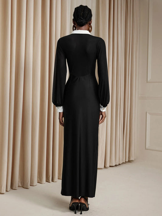 Sheer Upper Shoulder High Slit Midi Dress