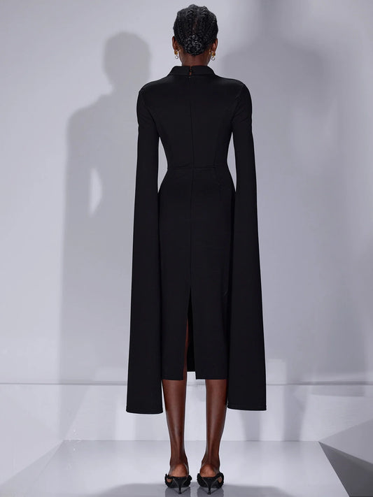 Split Cape Sleeves Midi Dress