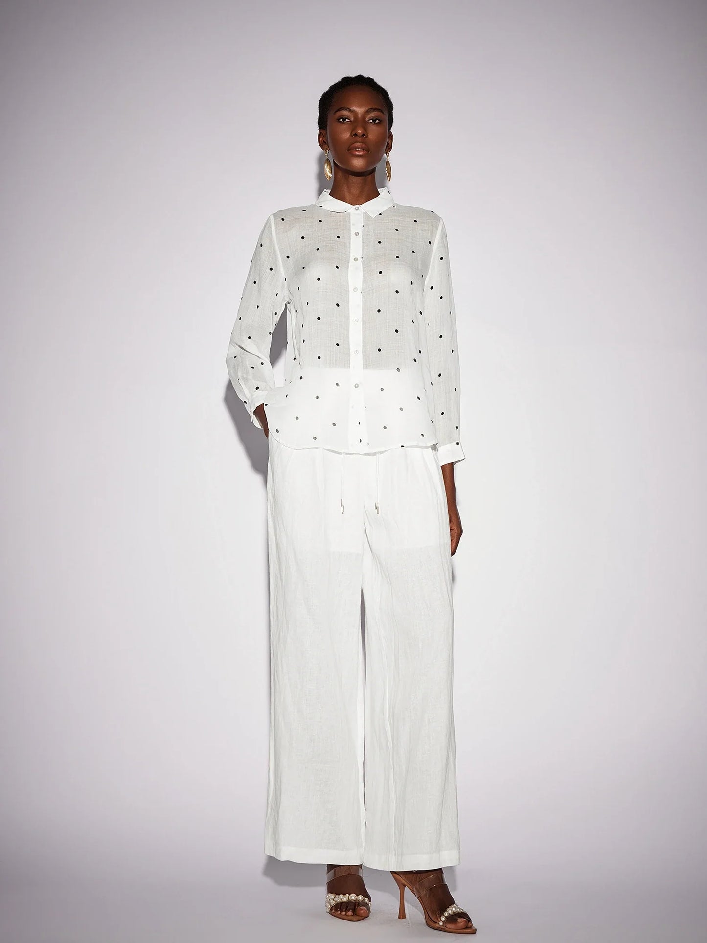White Dot Shirt Two-Piece Set