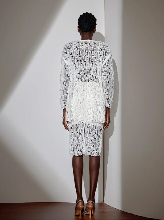 White Mesh Cut-Out Two-Piece Set