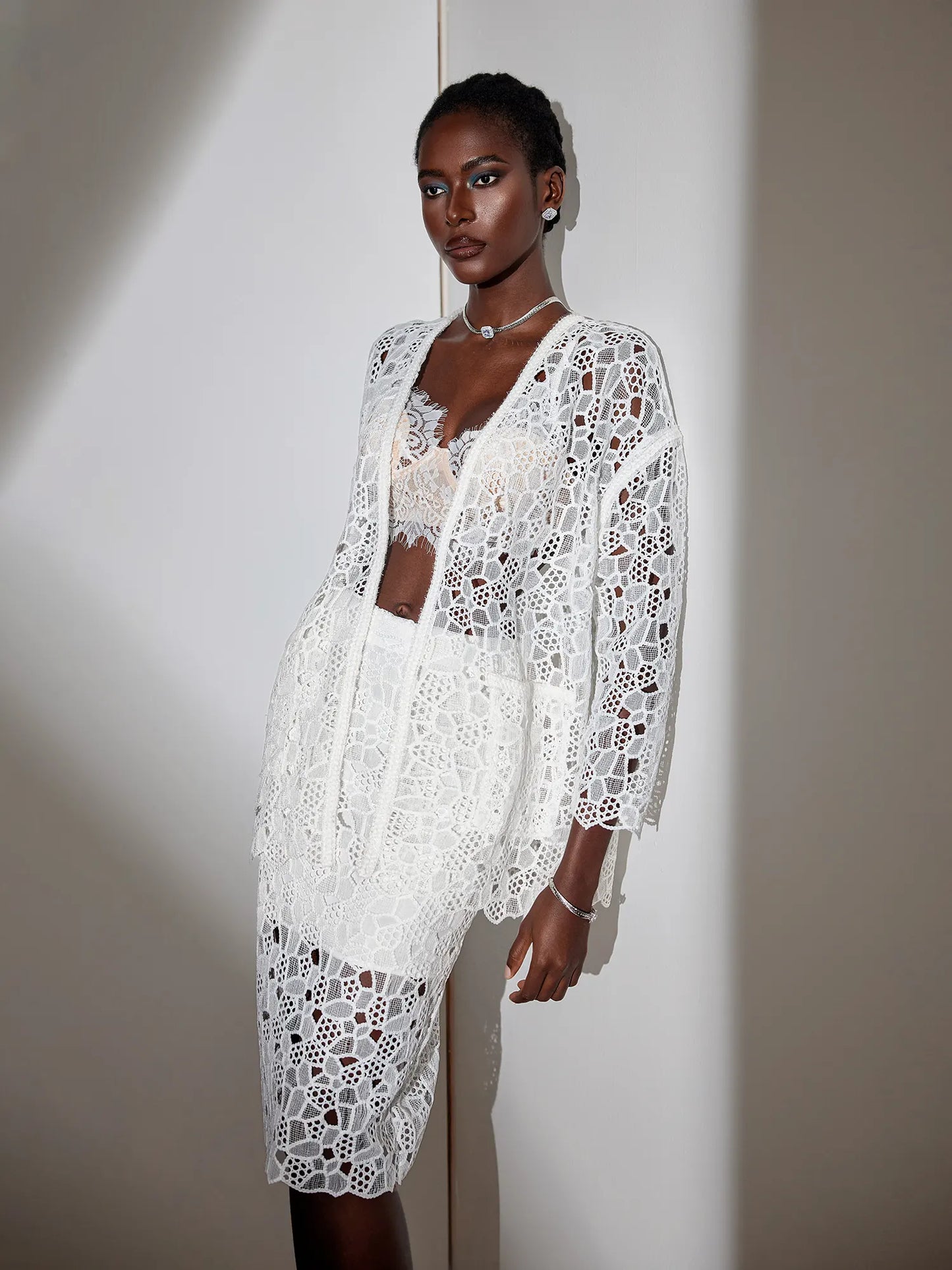 White Mesh Cut-Out Two-Piece Set