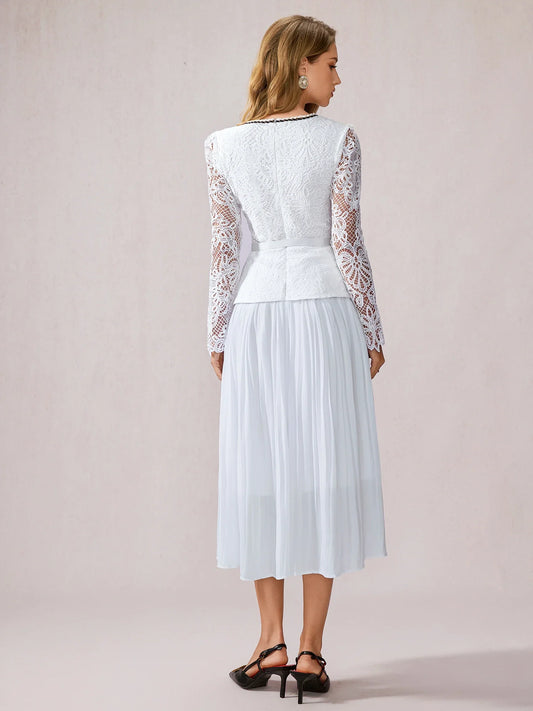 White Sheer Sleeve Midi Dress