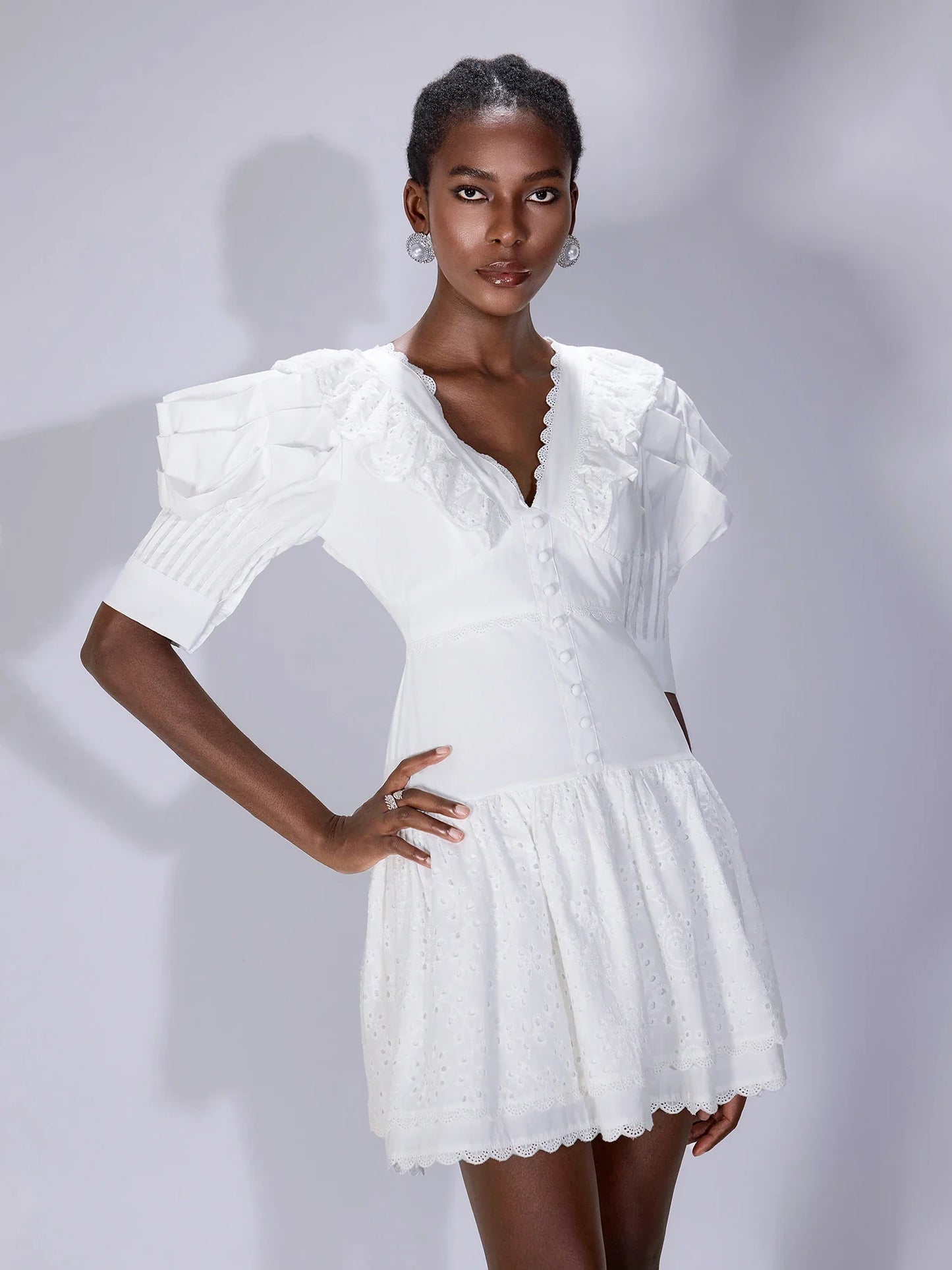 White V-Neck Cut-Out Mini Dress