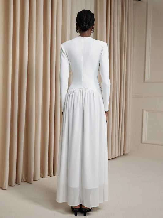 White V-Neck High-Waist Maxi Dress