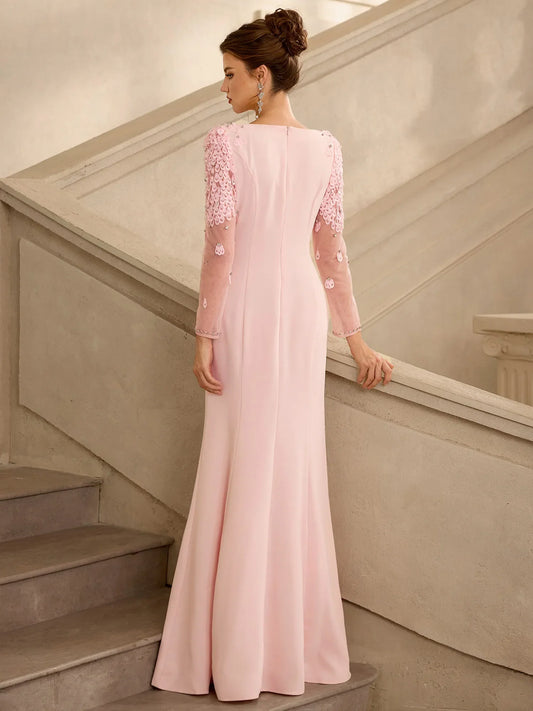 Pink Floral Mermaid Maxi Evening Dress