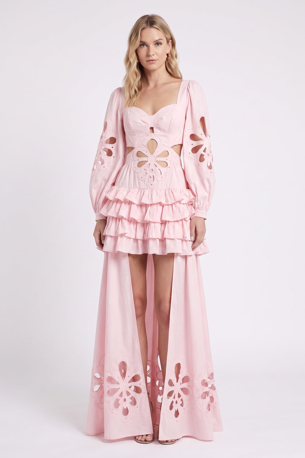 Pink Floral Cut-Out Tiered Dress Premium Fabric - product view 1