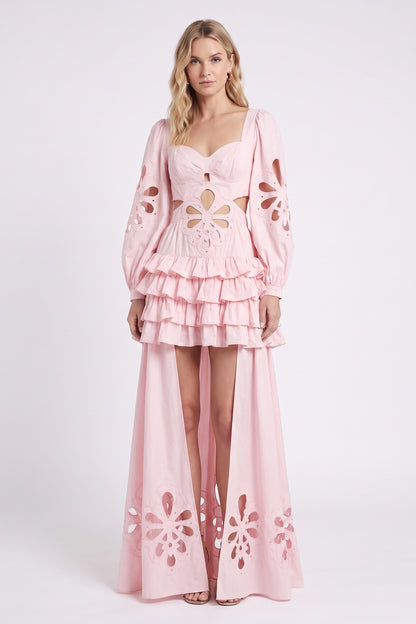 Pink Floral Cut-Out Tiered Dress Premium Fabric - product view 1