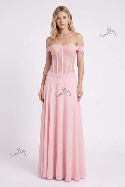 Light Pink Chiffon A-Line Evening Gown light pink chiffon evening gown - product view 1