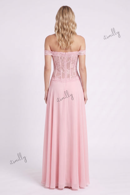 Light Pink Chiffon A-Line Evening Gown light pink chiffon evening gown - product view 3