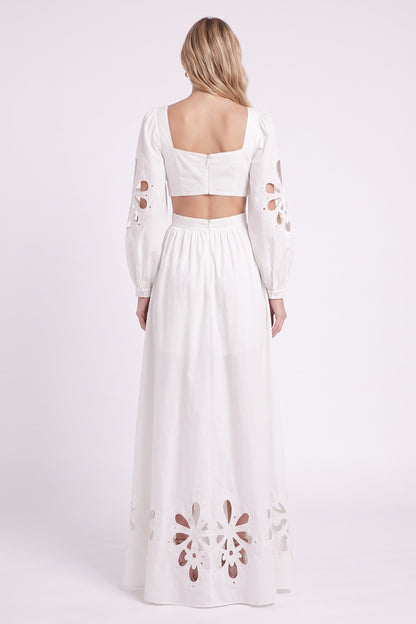 White Ruffle High-Low Cut-Out Midi Dress Premium Fabric - product view 9