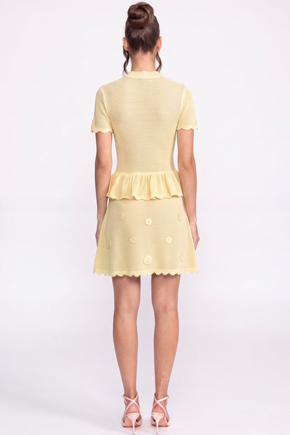 Pale Yellow Pointelle Knit Two-Piece Skirt Set with Peplum pale yellow pointelle knit two-piece skirt set - product view 3
