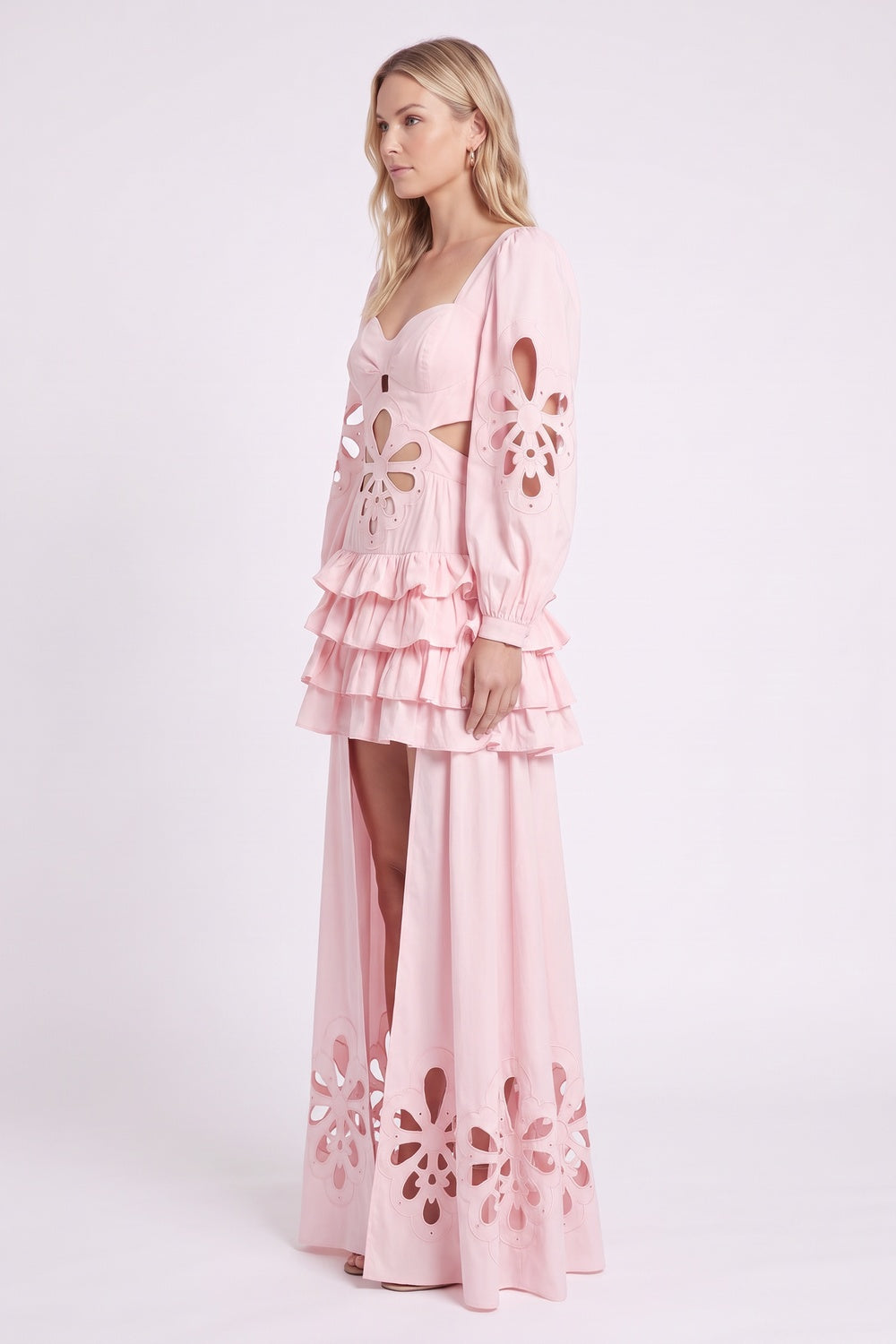 Pink Floral Cut-Out Tiered Dress Premium Fabric - product view 5