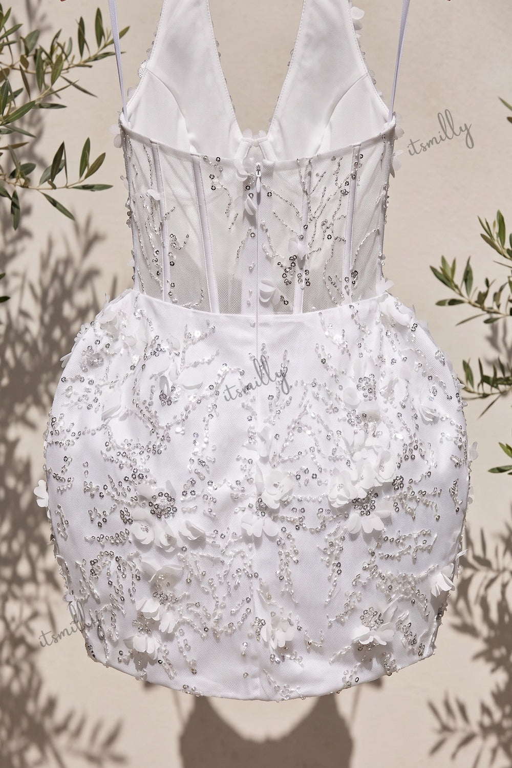 White Mesh Corset Bubble Mini Dress white mesh dress - product view 6