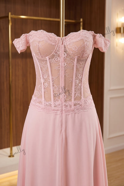 Light Pink Chiffon A-Line Evening Gown light pink chiffon evening gown - product view 6