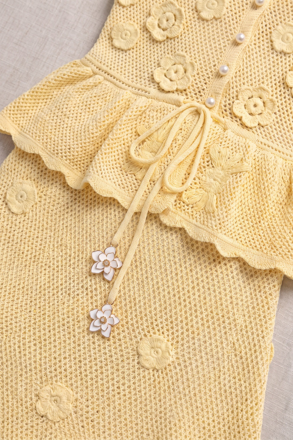 Pale Yellow Pointelle Knit Two-Piece Skirt Set with Peplum pale yellow pointelle knit two-piece skirt set - product view 6