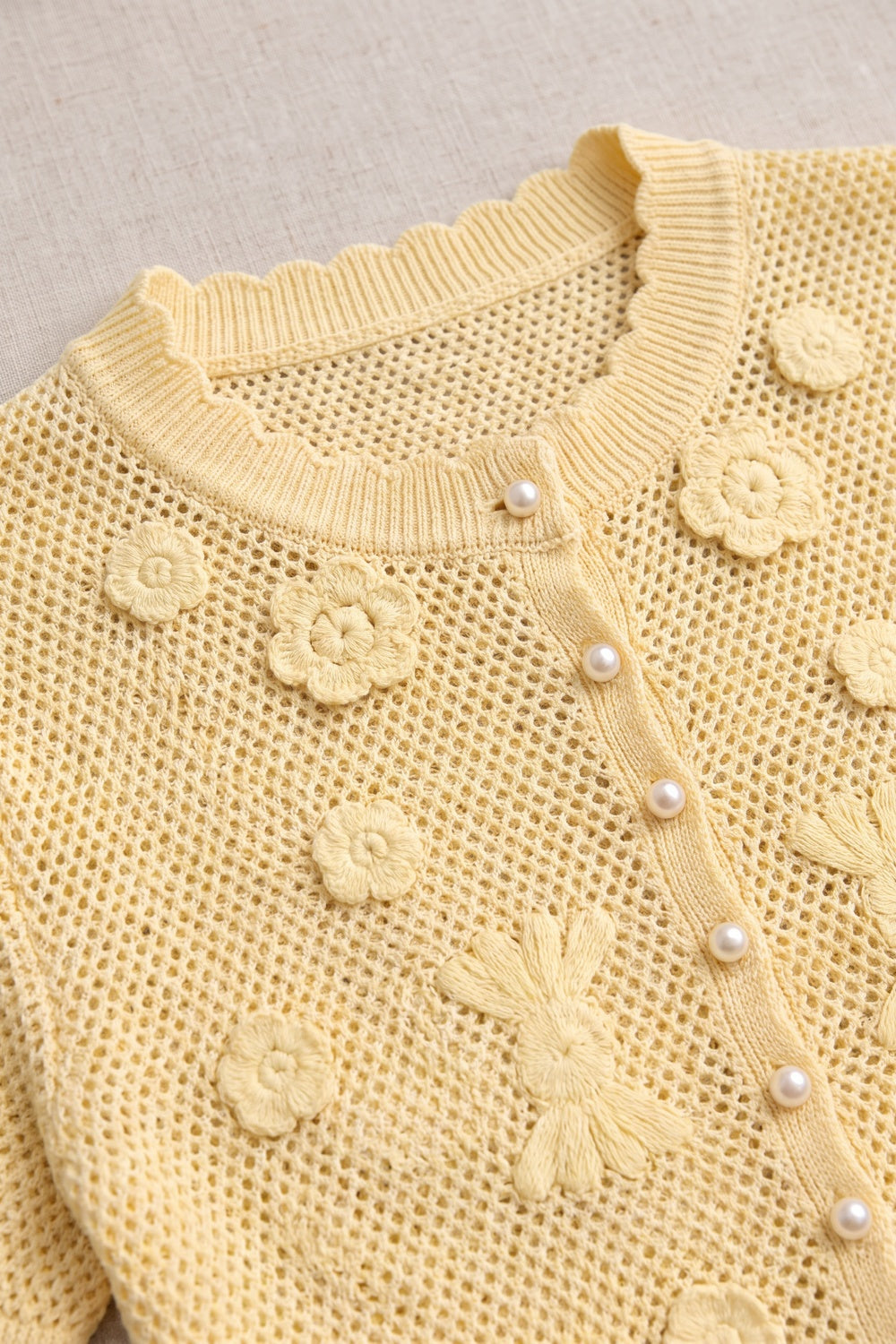 Pale Yellow Pointelle Knit Two-Piece Skirt Set with Peplum pale yellow pointelle knit two-piece skirt set - product view 7
