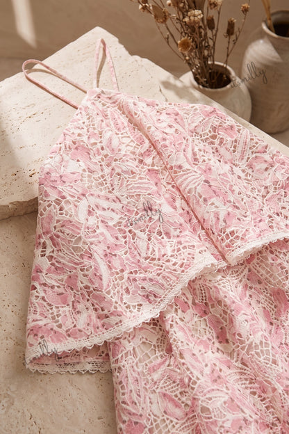 Light Pink Floral Lace Tiered Maxi Dress light pink floral lace dress - product view 6