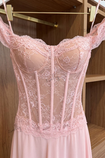 Light Pink Chiffon A-Line Evening Gown light pink chiffon evening gown - product view 7