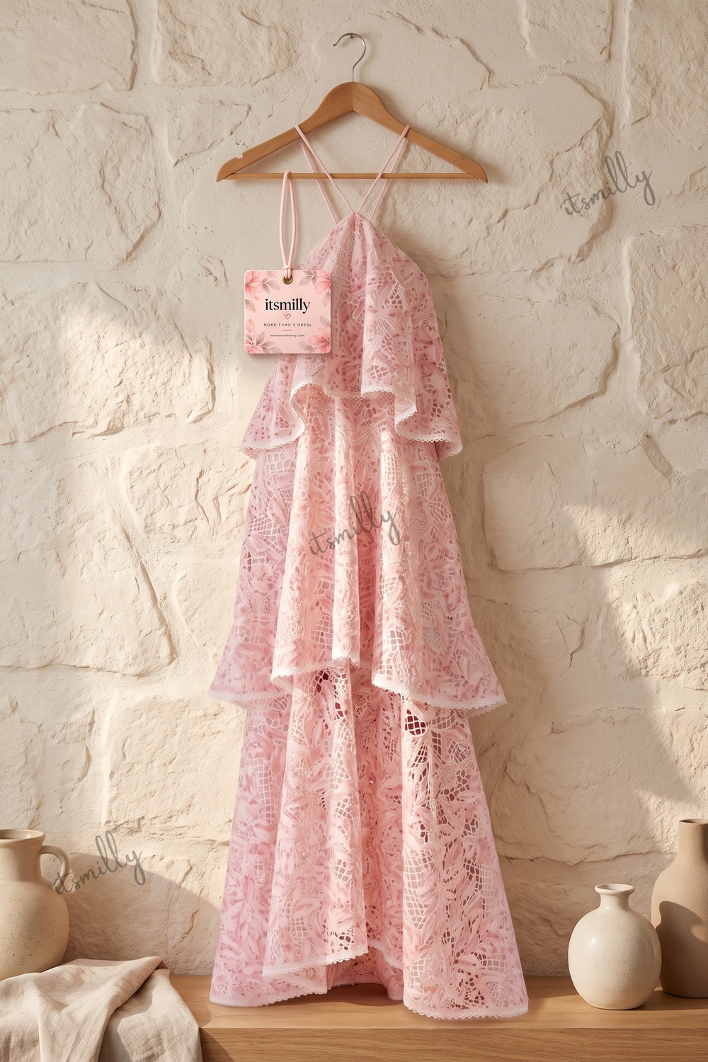 Light Pink Floral Lace Tiered Maxi Dress light pink floral lace dress - product view 2